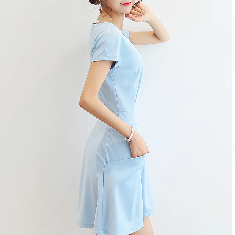 2018 женские платья Новые летние модные однотонные с коротким рукавом элегантные