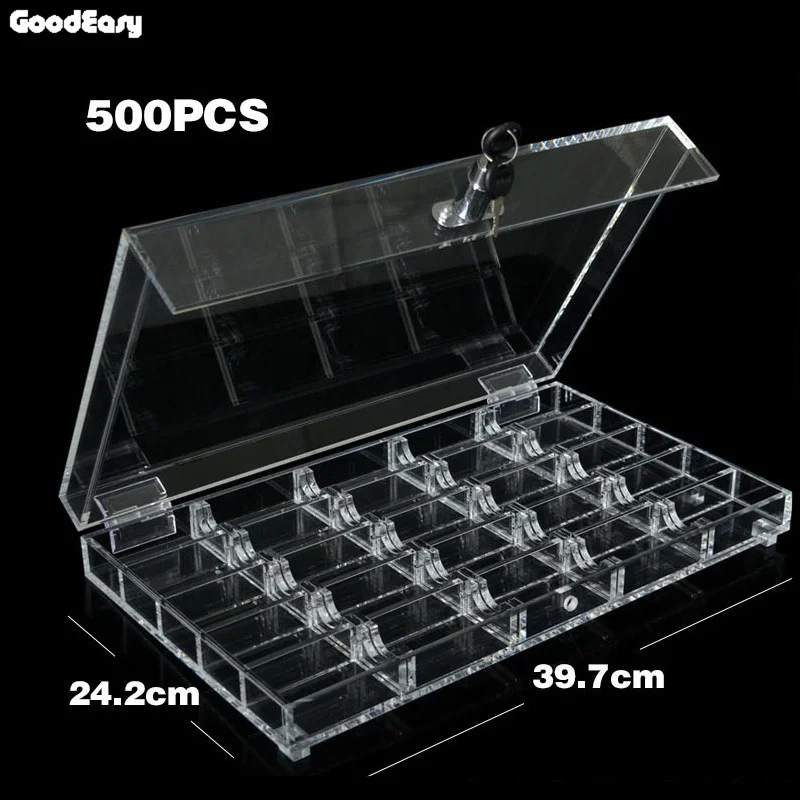 500/600 шт. акриловые прозрачные Техасские покерные лоток для чипсов/коробка/Чехол