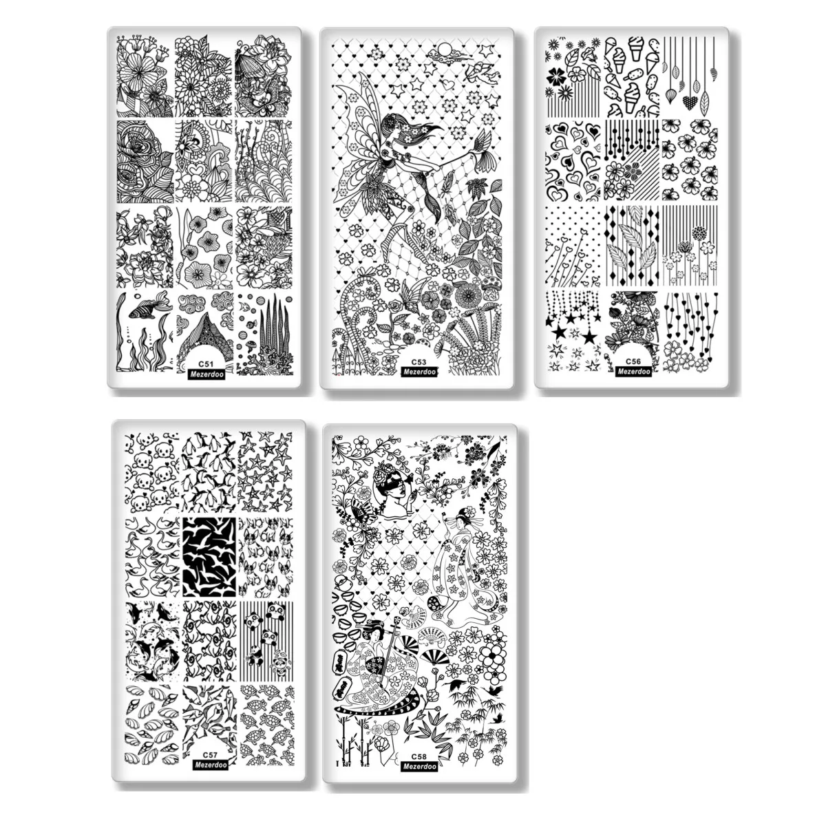 Набор для маникюра набор из 5 шаблонов ногтей + колес декора 1 синяя пластина