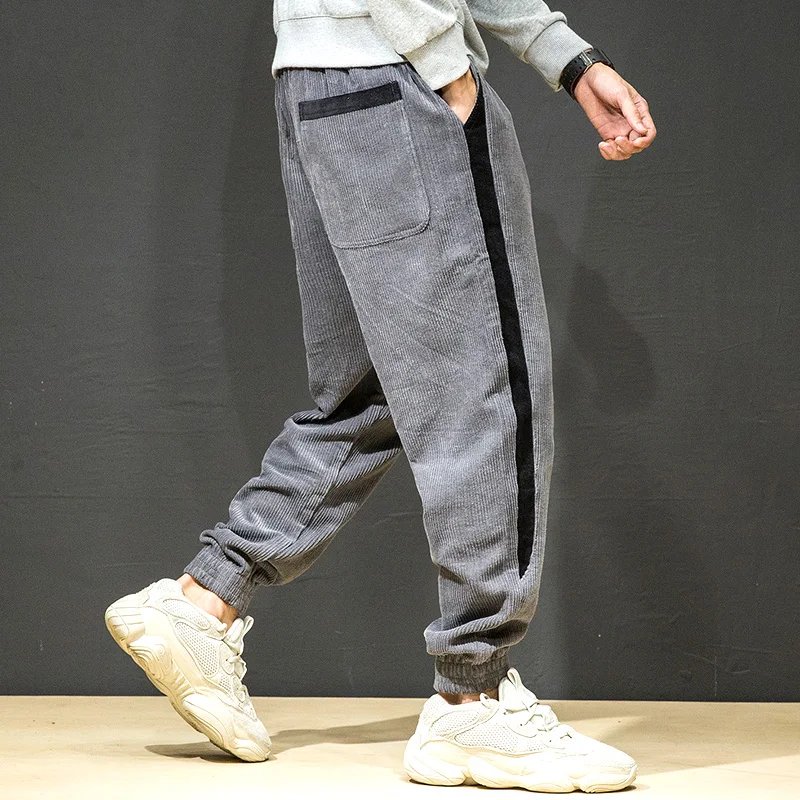 Baggy Corduroy Pants Men Fashion Hip Hop Harem Harajuku Joggers Sweatpant Striped Vintage Japanese Streetwear Clothing | Мужская одежда