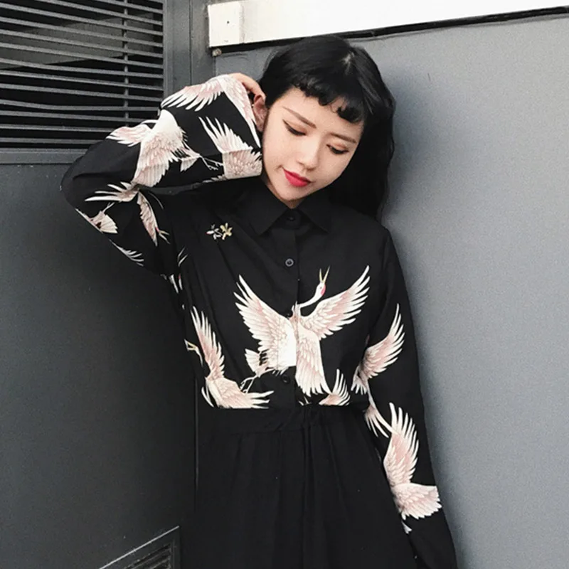 Женская рубашка с отложным воротником винтажная Повседневная Блузка в китайском