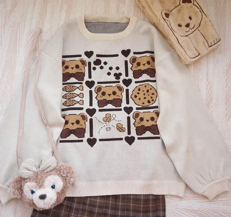 Осенний японский Kawaii женский зимний теплый свитер Милый Винтажный вязаный