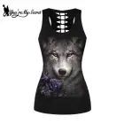 Женская майка с открытой спиной You Are My Secret, черная ажурная футболка в стиле панк с принтом волка, жилет с животными для фитнеса, лето 2021