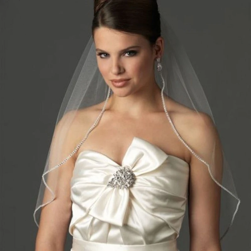 

One Layer Bridal Veils With Comb Birdcage Short White Ivory Tulle Beaded Edge