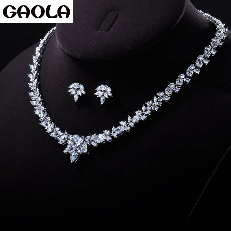 

GAOLA Women's Luxury Wedding Jewelry Set Flower SHAPE Necklace&Earrings with AAA CZ Bridal Jewelry Sets GLN0162-4657