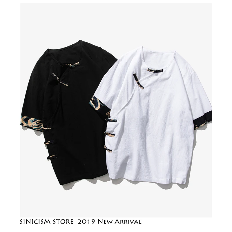 Sinicism Store мужские лоскутные футболки Harajuku уличная одежда летний хлопковый льняной