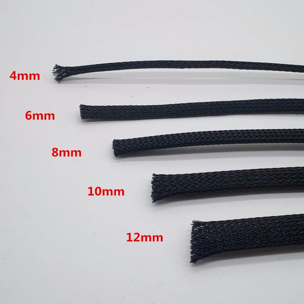 

5M Black Insulation Braided Sleeving 4/6/8/10/12mm Tight PET Expandable Cable Sleeve Wire Gland Cables protection