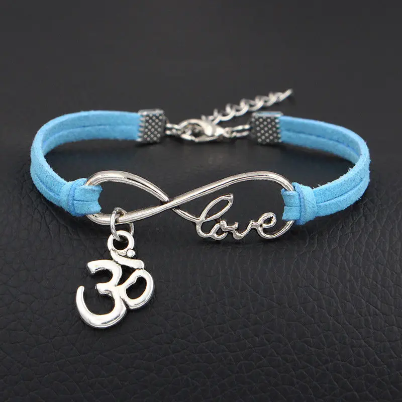 10 шт./лот браслет Infinity Love 8 Om yoga zen 3D OHM Шарм Подвеска сердце для женщин/мужчин
