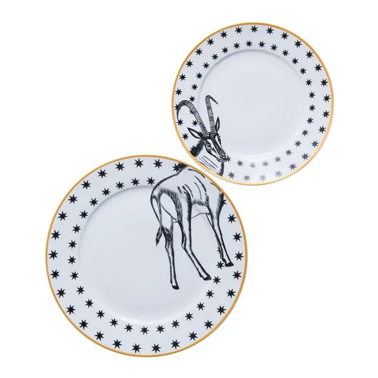 Wild antelope Комплект из 2 предметов, 6 и 8 дюймов животных дизайн круглый цвета слоновой кости тарелка Посуда Набор из 2-х керамических с суповую тарелку, производство Китай, зеброй и жирафом; кенгуру Антилопа - Цвет: Wild antelope