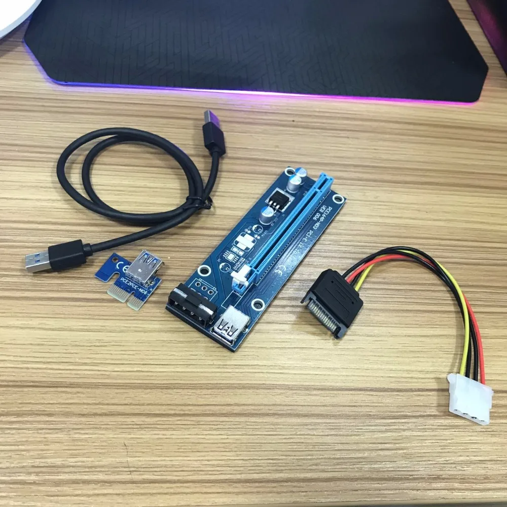 PCI-E PCIe PCI Express 1x to 16x Riser USB 3.0 Extender Cable with Sata 4Pin IDE Molex Power Supply for BTC Miner RIG |