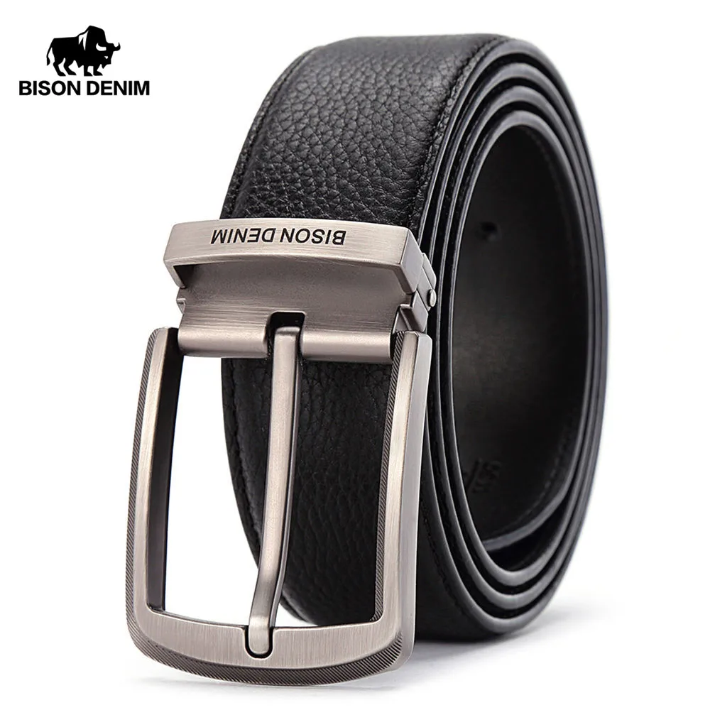 Мужской ремень BISON DENIM черный кожаный с пряжкой ширина 3 8 см N71315|genuine leather men belt|leather