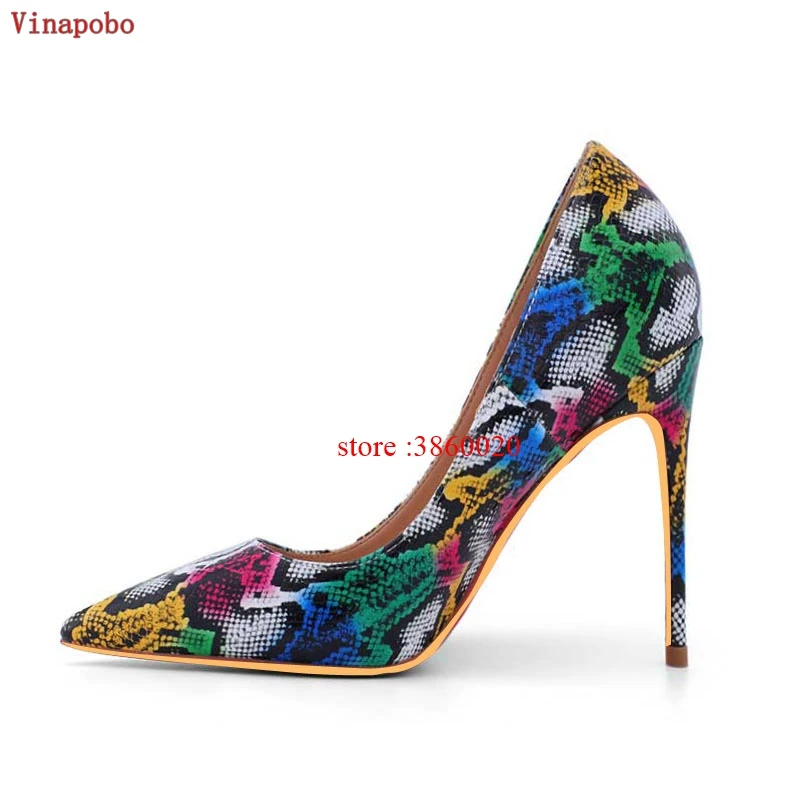 10cm VINAPOBO/женские туфли-лодочки из матовой кожи со змеиным принтом; цвет красный, черный; вечерние туфли на высоком каблуке-шпильке с острым носком; пикантные офисные свадебные туфли - Цвет: 10cm