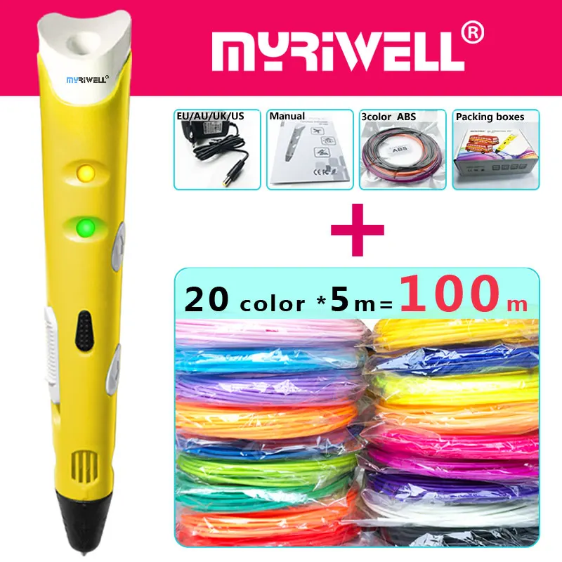 Myriwell 3d Ручка ручки 1 75 мм ABS/PLA нити 3 d pen3d модель Creative3d печать лучший подарок для