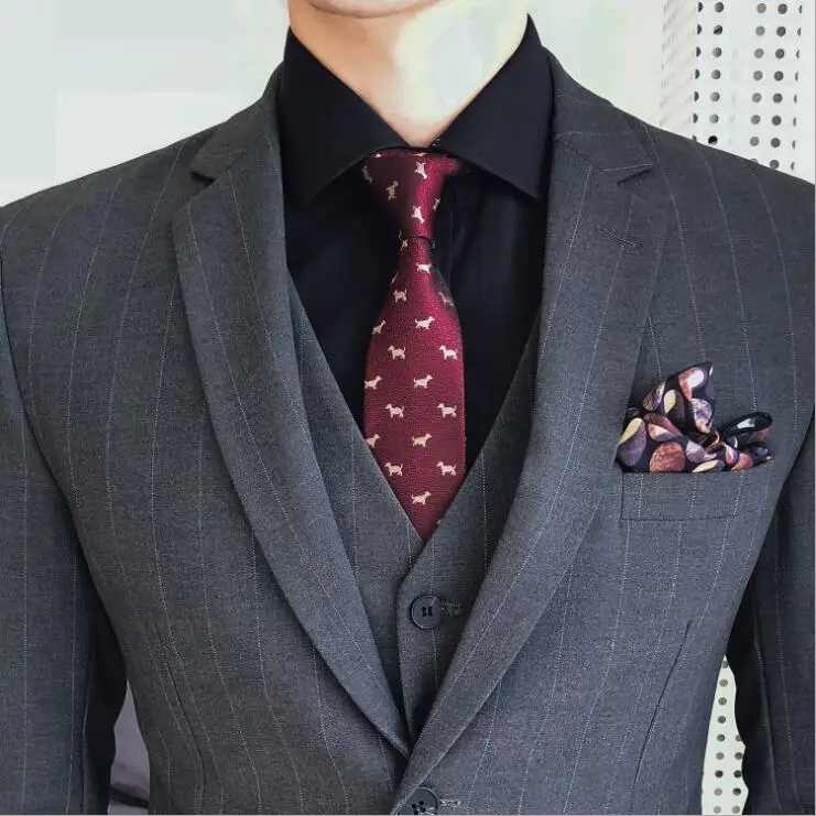 

(Jacket+Pants+Vest) Size M-3XL 2019 Formal Mens Suits Slim 3 Pieces Sets Party Men Striped Suit Costume Homme Mariage Tuxedos