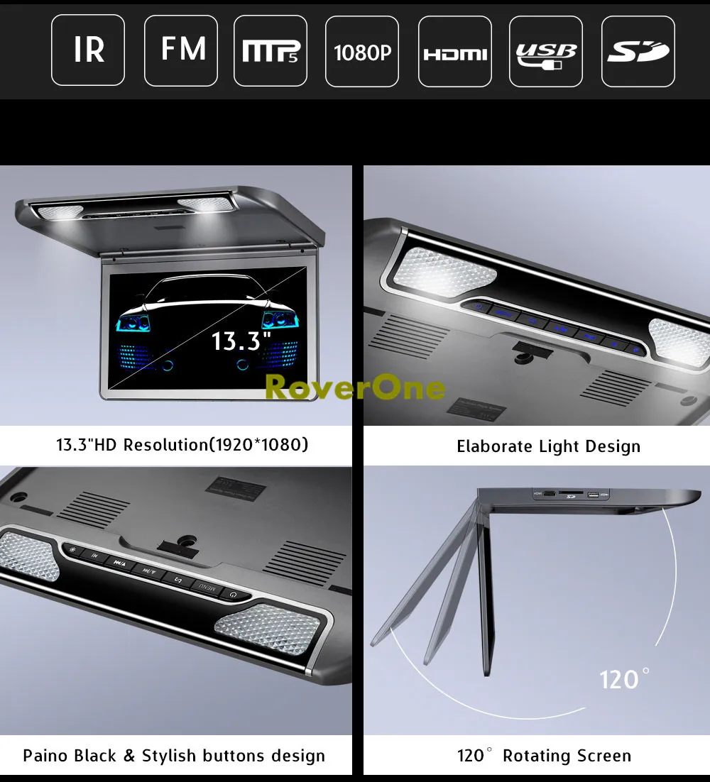 11,6 ''/13,3'' 12V HD экран автомобиля TFT автобус откидной дисплей верхний экран Потолок на крыше Крепление монитор медиаплеер 1080P HDMI
