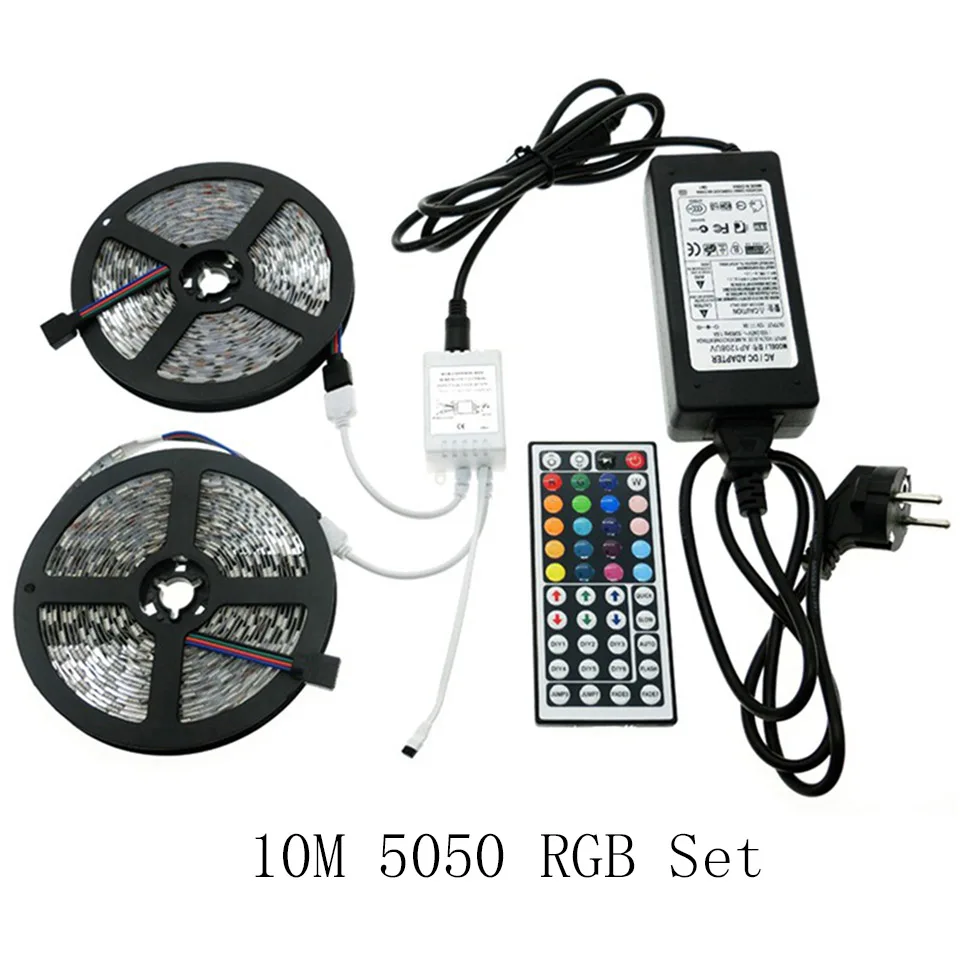 44Key Controller Set Светодиодный полосы 10 м IP20/IP65 Водонепроницаемый SMD5050 60 светодиодный/M RGB DC12V 10A с 24/44key Инфракрасный пульт управления и Мощность питания - Испускаемый цвет: 44Key Controller Set