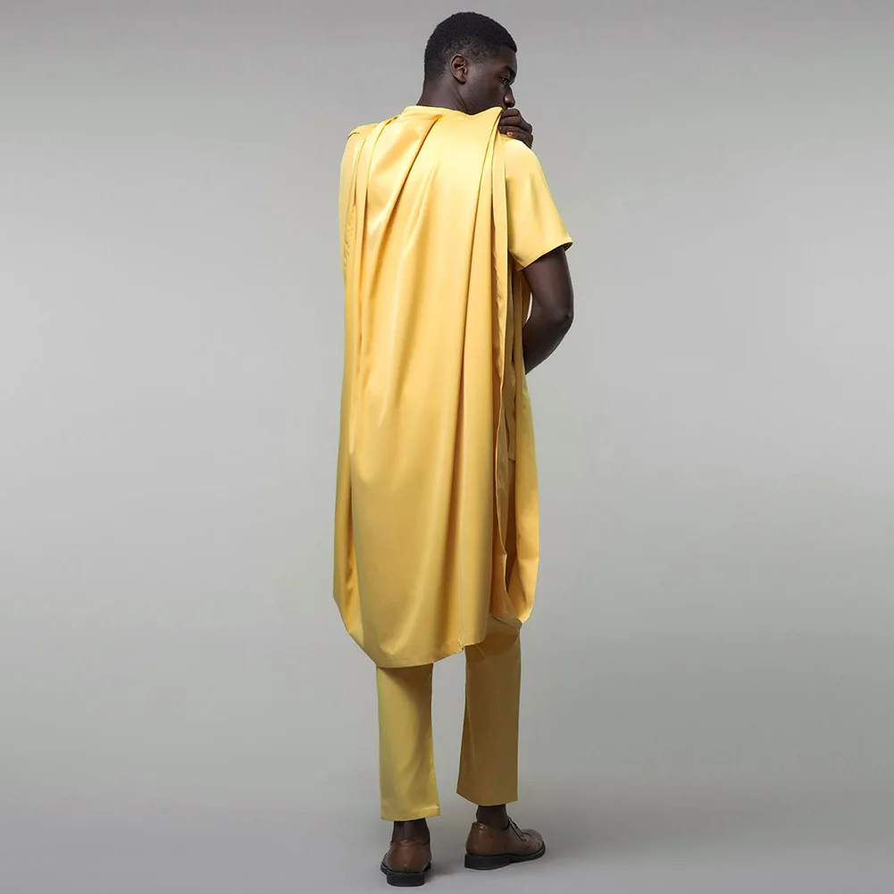 Fadzeco Agbada Мужская африканская вышивка Дашики желтый Doudou топы Короткий рукав брюки 3 шт размера плюс мужская одежда халат Базен