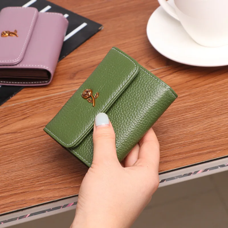 Rose Green Маленький женский кошелек, короткий клатч, Rfid, кредитный держатель для карт, Дамский кошелек для монет, кошелек из натуральной кожи, женский кошелек, карман для денег - Цвет: Rose Green