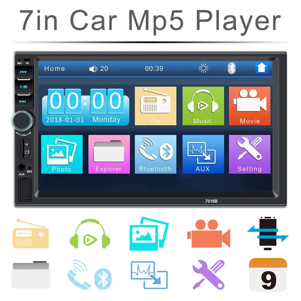 Автомагнитола 2 Din Автомобильный плеер с сенсорным экраном 7 дюймов Bluetooth Usb