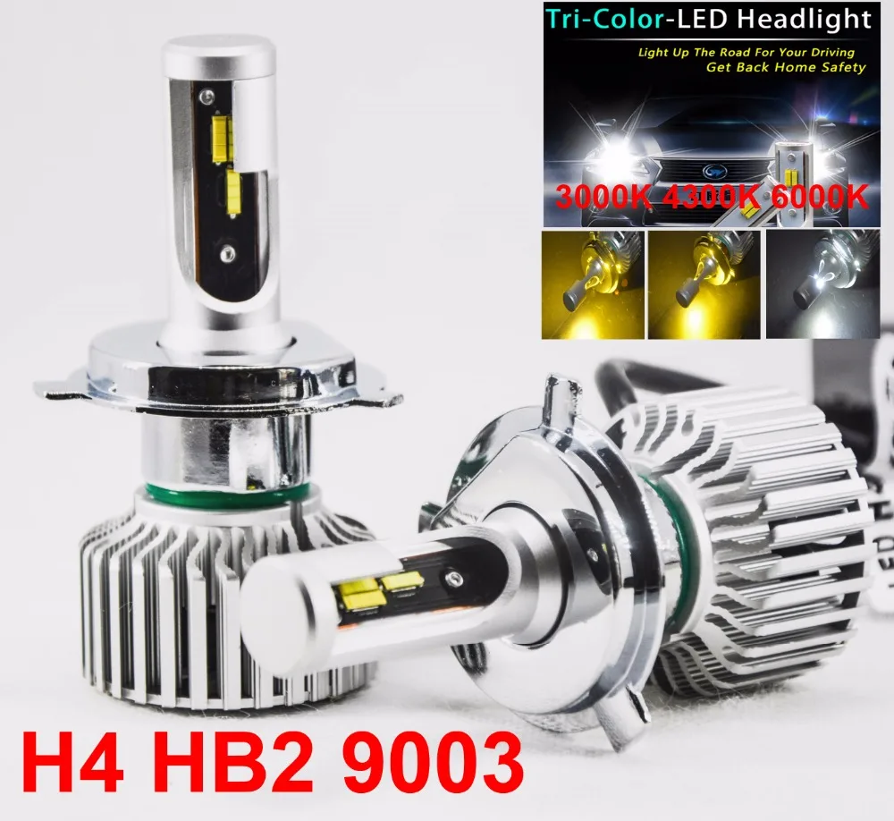 Трехцветная светодиодная лампа H4 HB2 9003 60 Вт 3000 лм 3 цвета|Передние LED-фары для авто|