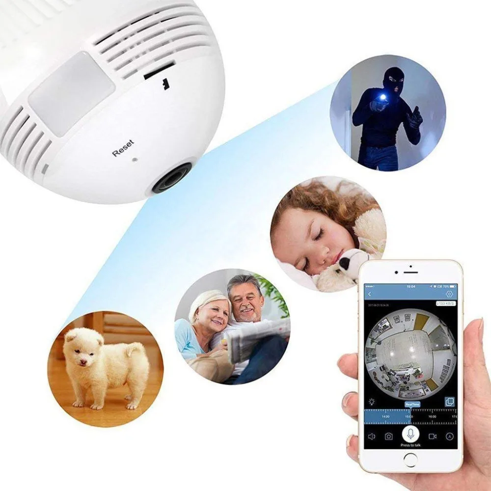 Беспроводная Wi Fi 360 видеокамера легкая камера Full HD IP Экшн для домашней системы