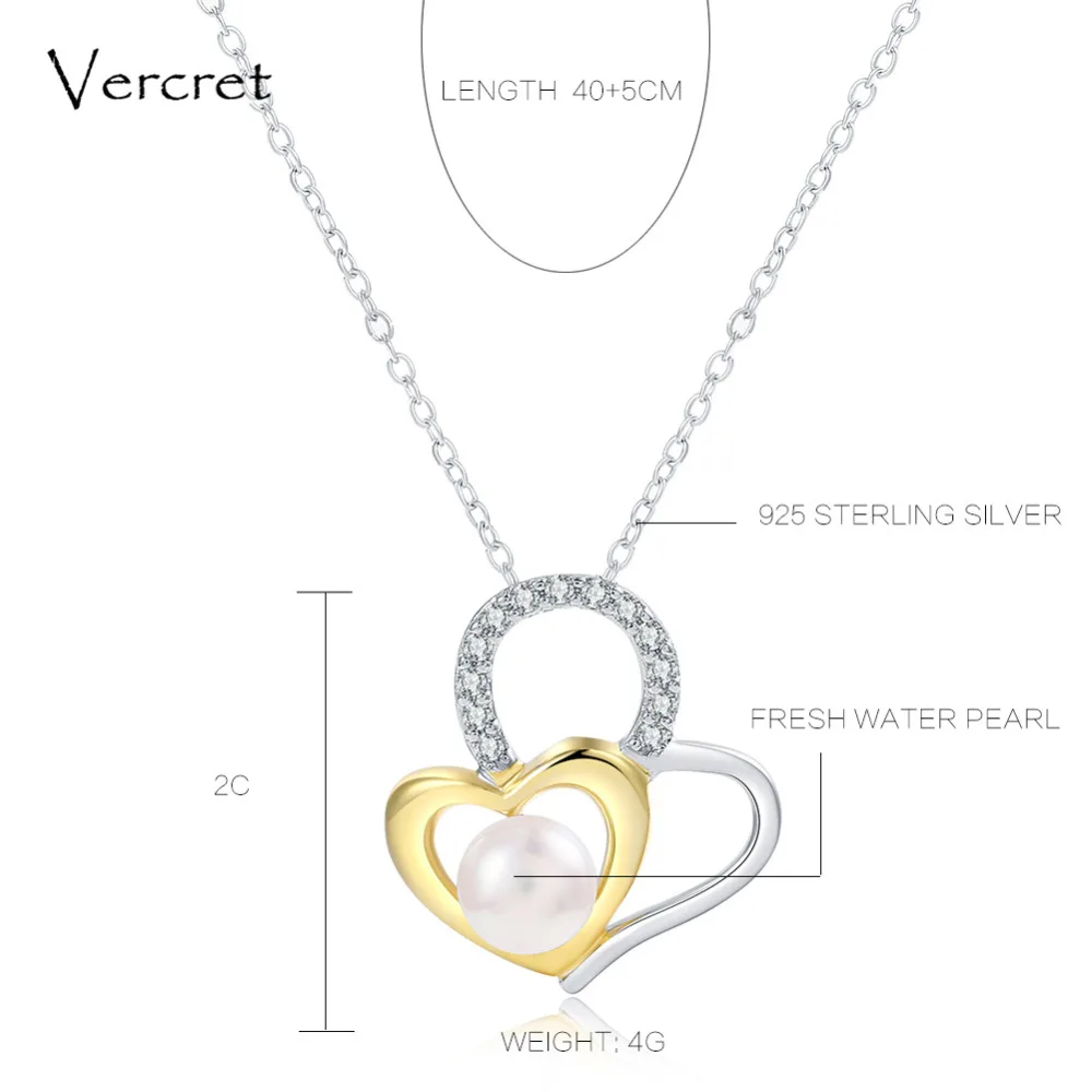 Vercret freshwater pearl necklace with 925 sterling silver chain heart to pendant women's jewelry gift | Украшения и