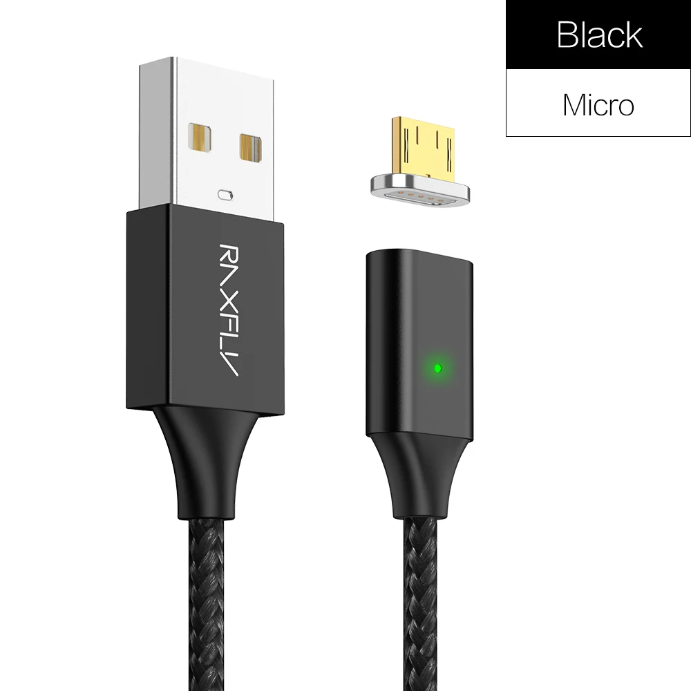 Black Micro Магнитный зарядный usb-кабель RAXFLY для iPhone X XS Max XR 8, Магнитный зарядный кабель Micro USB type C для huawei P20 Pro - Цвет: Black Micro