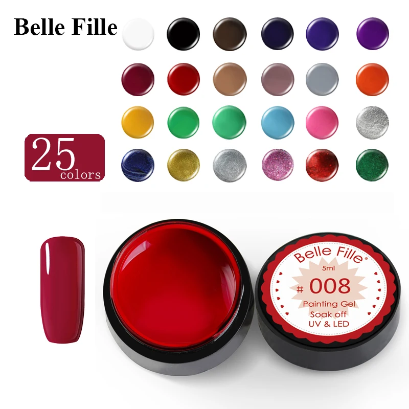 Belle FILLE 5 мл Краска гель 25 Мода Цвет UV LED роспись ногтей цвет Для Finger Nail Art Дизайн DIY