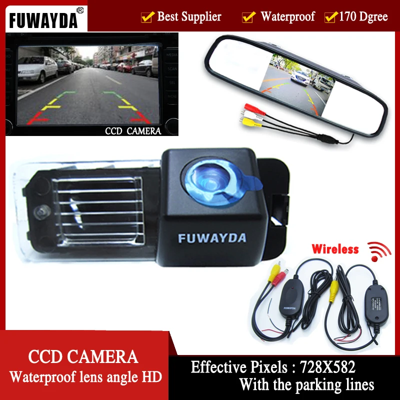 

FUWAYDA Wireless Car Rear View Camera for VW Volkswagen Polo V (6R)/ Golf 6 VI/ Passat CC,with 4.3 Inch Rear view Mirror Monitor