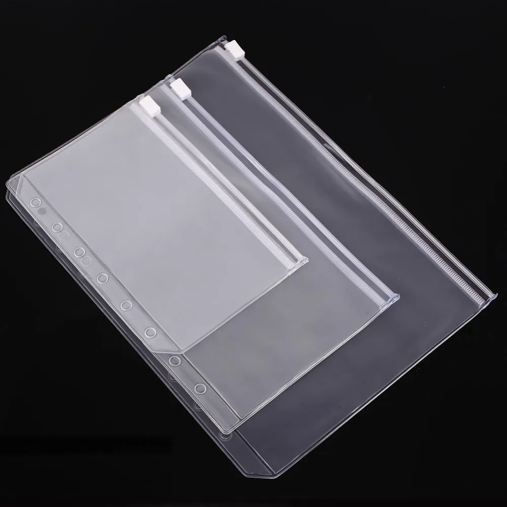 

4Pcs Practical Transparent Storage Bag Zipper Office Notebook File Pocket File Package A5/A6/A7