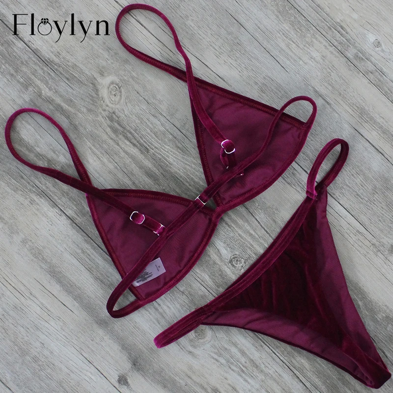 Floylyn 2017 женские бразильские бархатные стринги треугольные пуш ап бикини