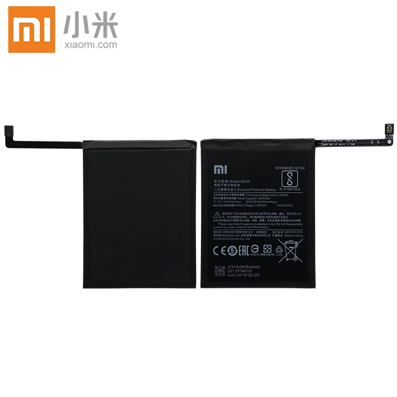 Аккумулятор для телефона Xiao mi BN36 для Xiaomi mi 6X mi 6X mi A2 mi A2 2910 мАч, запасная батарея большой емкости, бесплатные инструменты