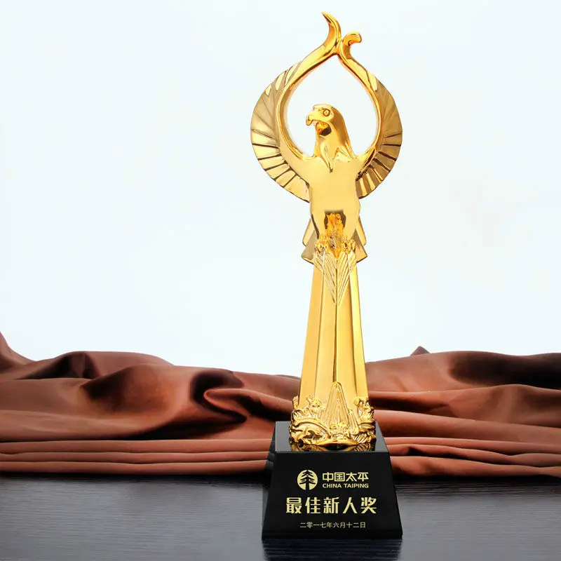 

High quality!DIY New gold-plated resin eagle trophy excellent staff annual meeting trophy,Free shipping