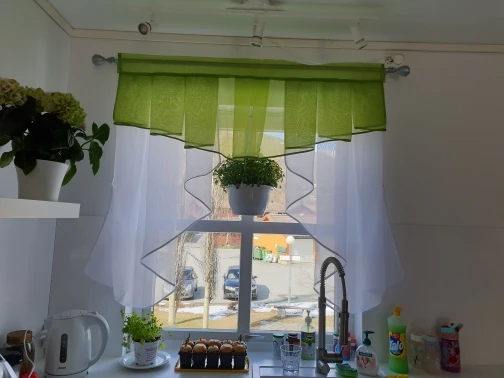 

Flying Tulle Kitchen Curtain for Balcony Window Rome Pleated Design Stitching Colors Sheer Drape Special Curtain