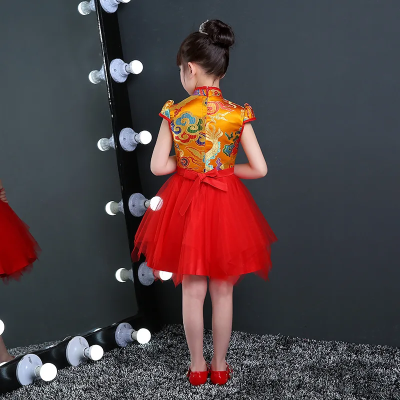 Китайское традиционное платье дети красный Cheongsam дети детский сад для девочек принцесса танец цветы Qipao платье на день рождения