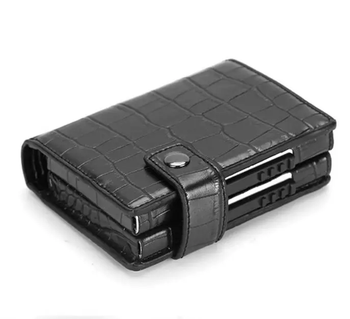 black alligator pu Новинка, мужские кошельки из искусственной кожи с алюминиевым Карбоновым волокном, мини тонкий кошелек, RFID, держатель для карт, ID, кошельки, бизнес держатель для карт - Цвет: black alligator pu