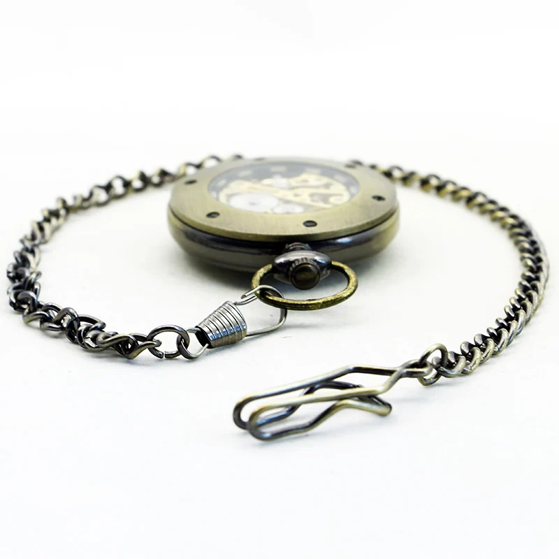 Simple Retro Roman Numerals Engraving Machine Pocket Watch Antique Steampunk Skeleton Hand Style Fob Chain Men's Watch Gift