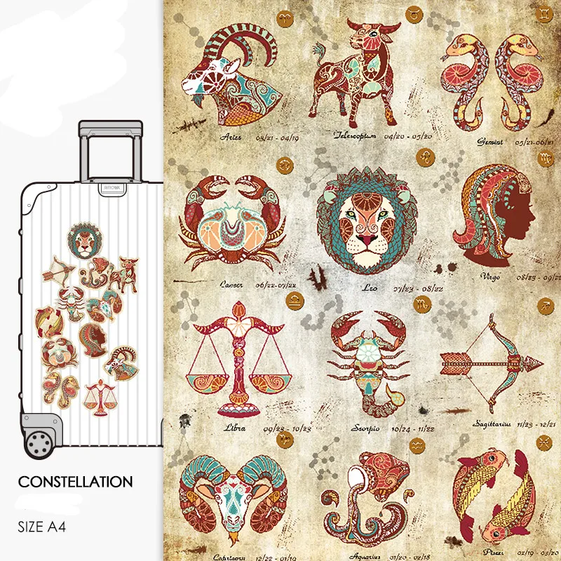 12Pcs Twelve constellation luggage stickers trend skateboard laptop chassis personality waterproof | Игрушки и хобби