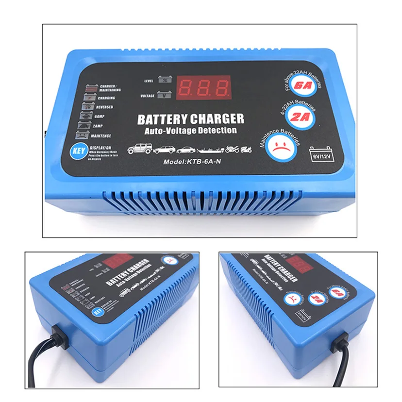 6V 12V ЖК дисплей автоматическое устройство для Мотоциклетные батареи Зарядное 2A 6A