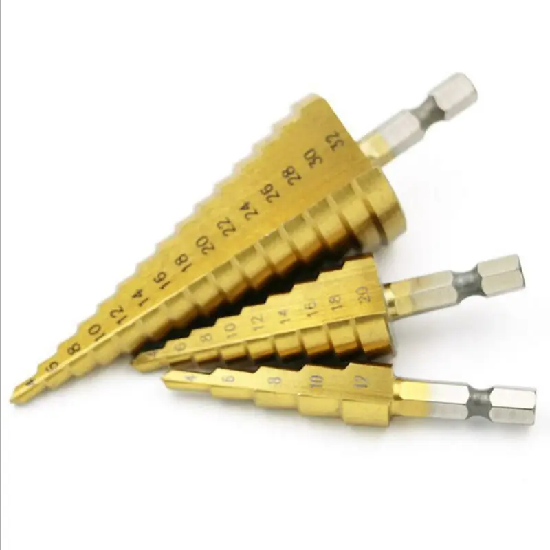 

3 sets of sets / lstep drill, wood drill titanium drill 3-12 / 4-12 / 4-20 Hexagonal handle ladder drill.Steel plate reamer