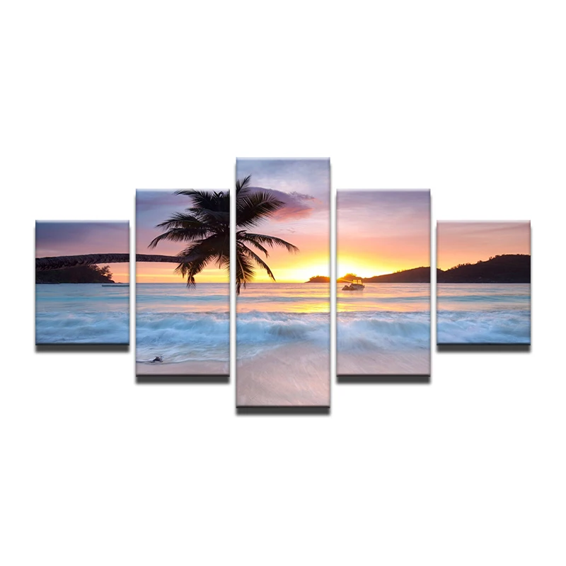 5 Pieces Canvas Art Landscape Painting Beach Wall Pictures for Living Room Home Decor No Frame | Дом и сад