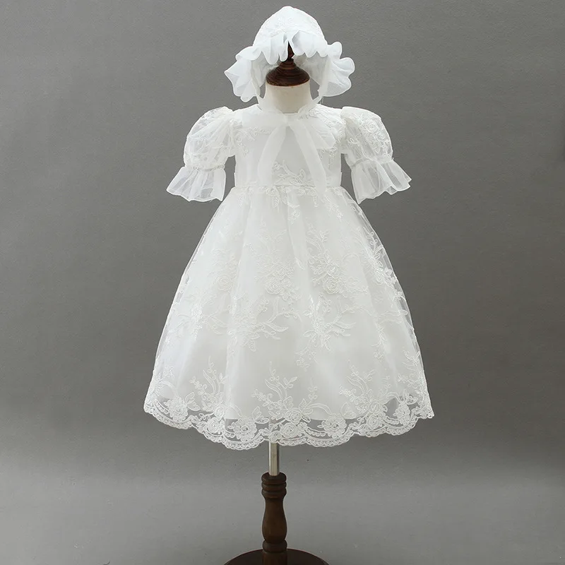 Платье для маленьких девочек новорожденных Vestidos крестильное платье с кружевом