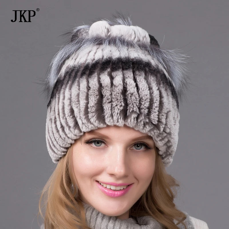 Женские На зимнем меху шапка меховая из натурального кролика с серебристой лисой