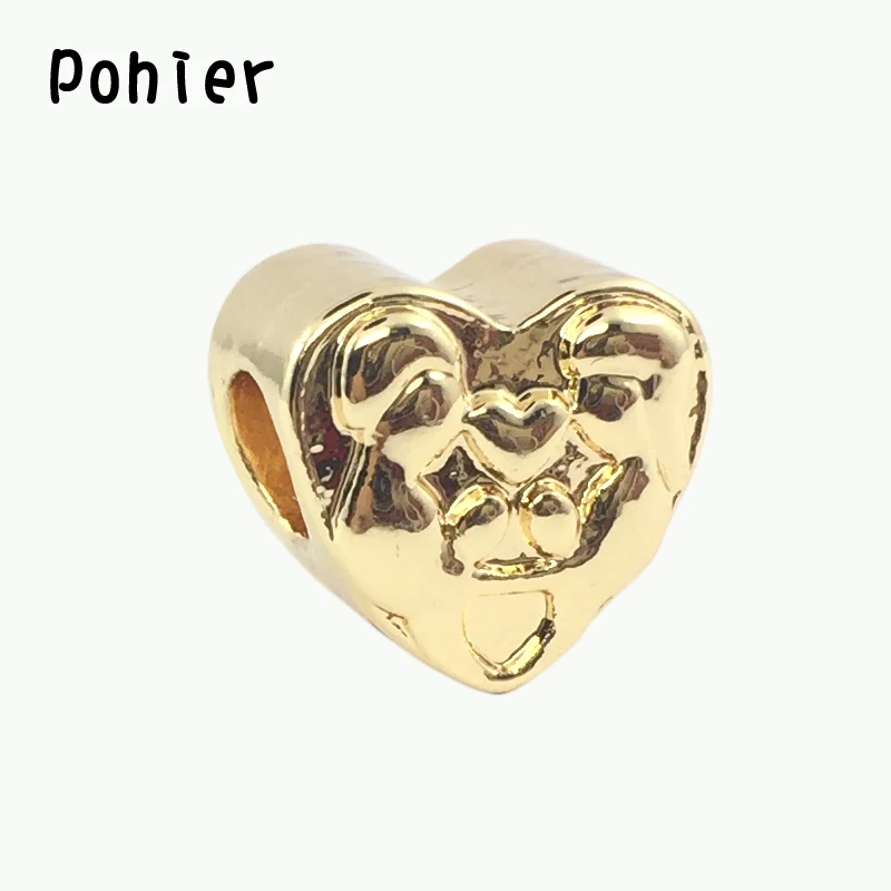 DIY Золото-цвет любви сердце Талисманы Европейский Бусины Fit Pandora Браслеты и