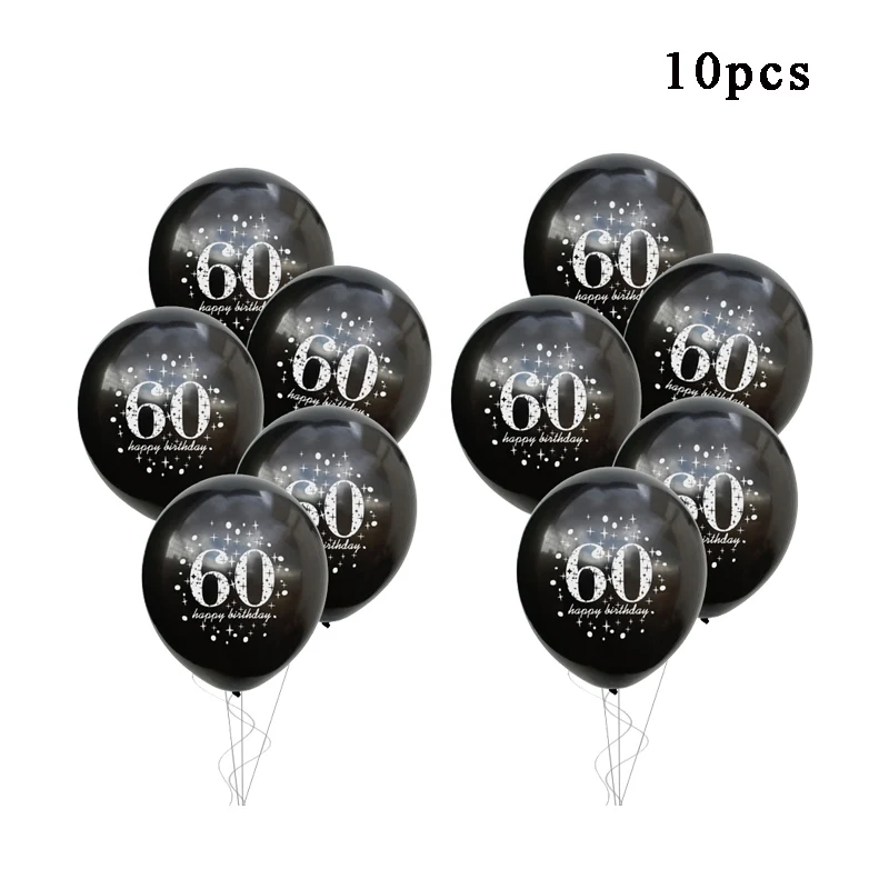 10pcs Black 60 30, 40, 50, 60 украшения для дня рождения, для взрослых, конфетти, шары с цифрами, счастливые 30, 40 лет, юбилей, для взрослых, свадебные украшения - Цвет: 10pcs Black 60