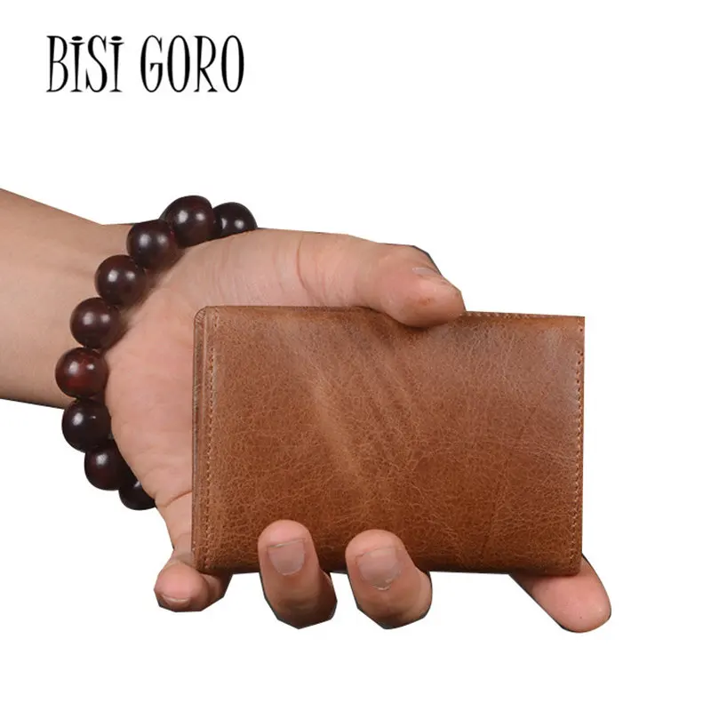Мужской кошелек BISI GORO коричневый из натуральной кожи с защитой от радиочастотной
