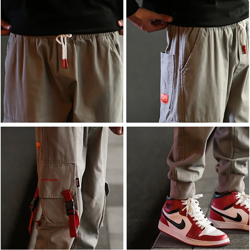 

Men Ribbons Color Block Pocket Cargo Pants 2020 Harem Joggers Harajuku Sweatpant Hip Hop Trousers