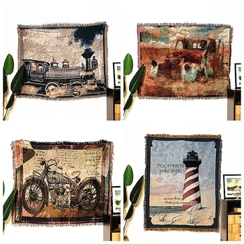 Shabby chic Vintage blanket double sided cotton knitting wall tapestry sofa towel bed cover felts carpet farmhouse decor