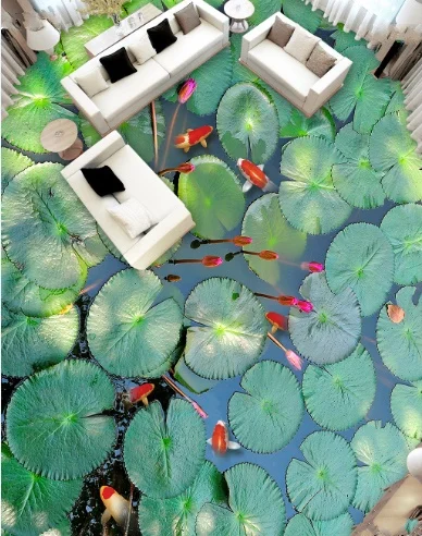 

[Self-Adhesive] 3D Water Lotus Pond 8 Non-slip Waterproof Photo Self-Adhesive Floor Mural Sticker WallPaper Murals Wall Print