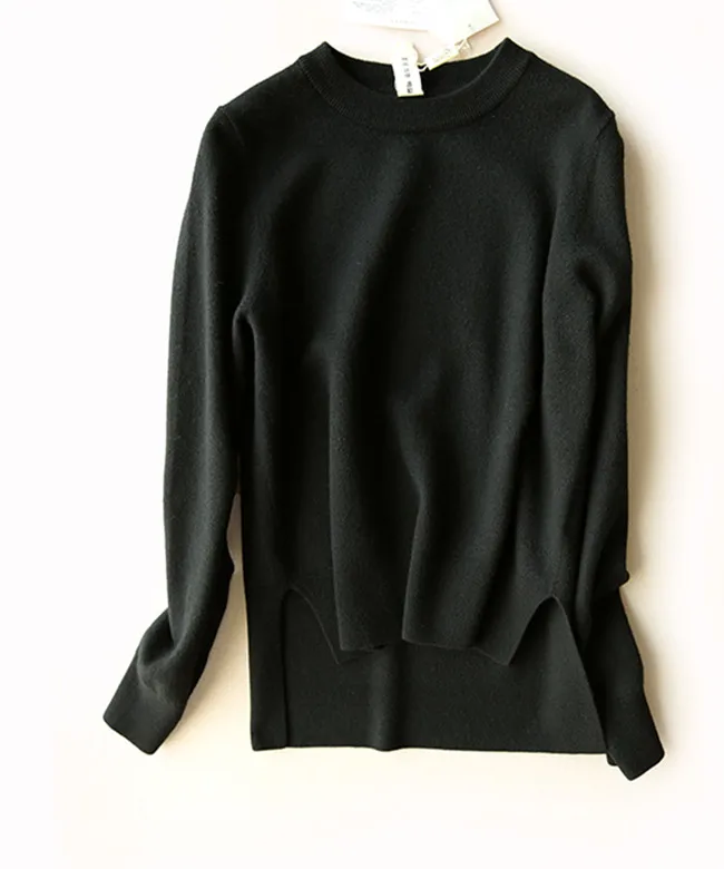 

100%merino wool women's fashion pullover sweater coat O-neck irregular open-hem S/M/L/XL/2XL
